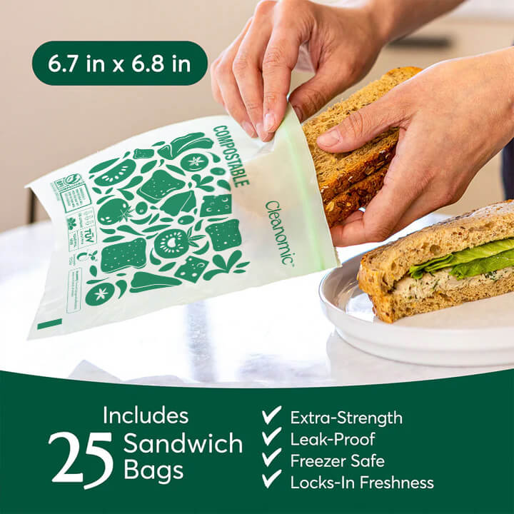 Compostable* Zip Sandwich Bags – Cleanomic - Main Image