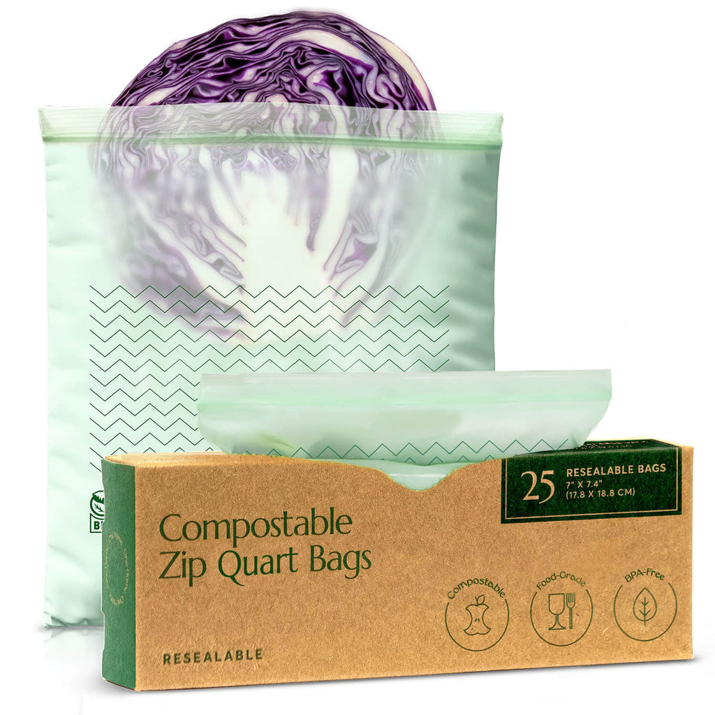 Cleanomic Compostable* Snack Size Food Storage Bags (50 Eco Zip) Freezer and Leak Proof, Also Available Gallon, Quart and Sandwich Size Bags