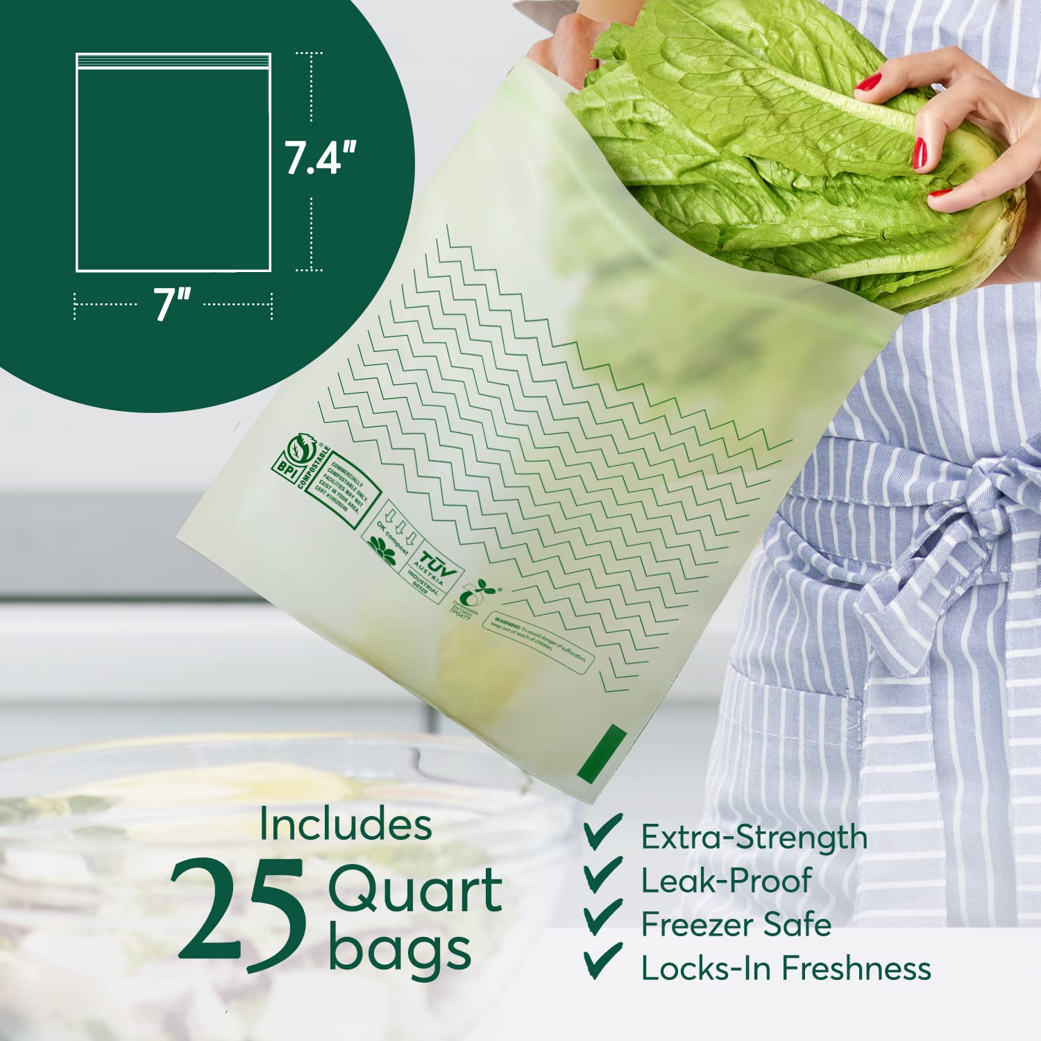 Compostable* Zip Quart Bags Cleanomic