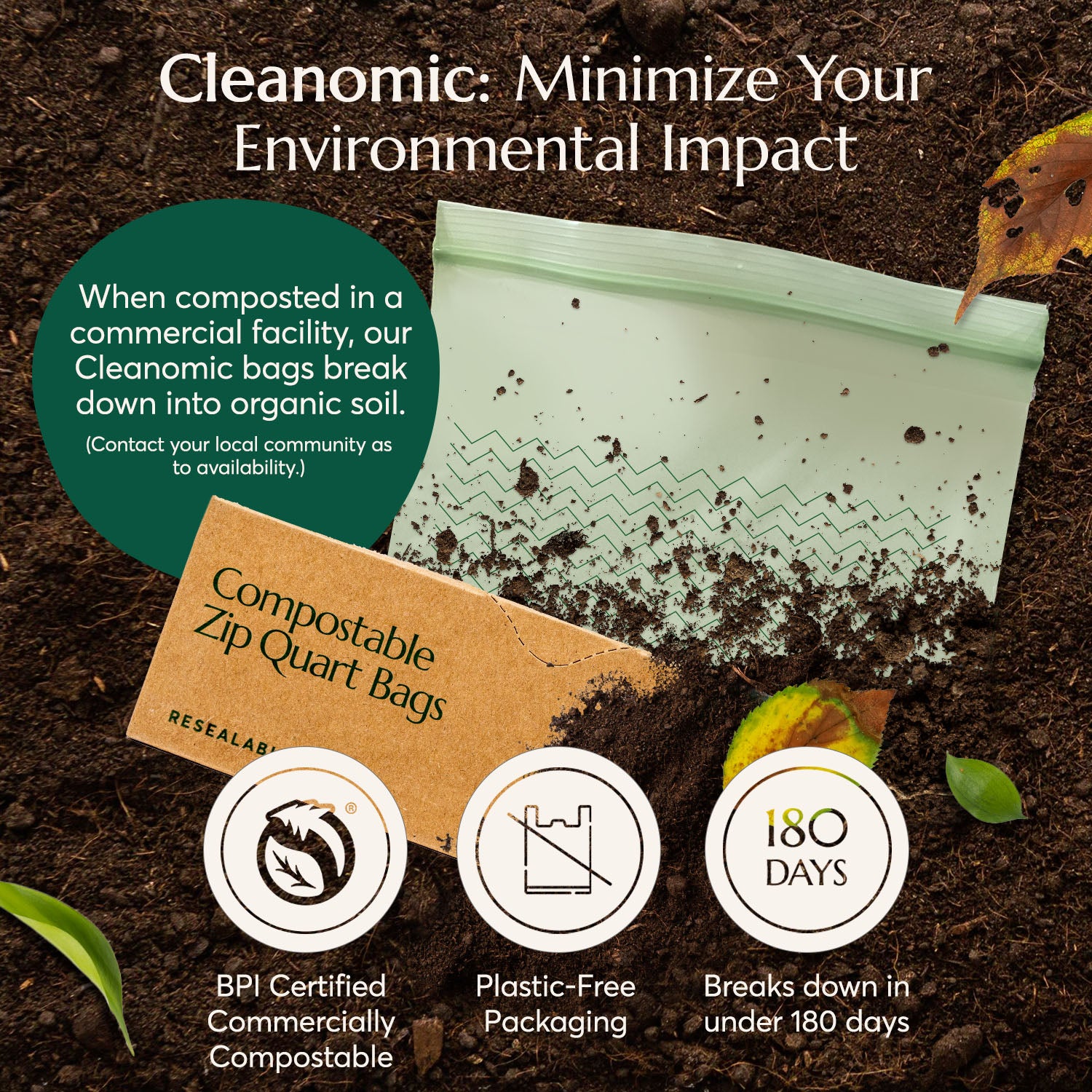 Compostable* Zip Quart Bags Cleanomic