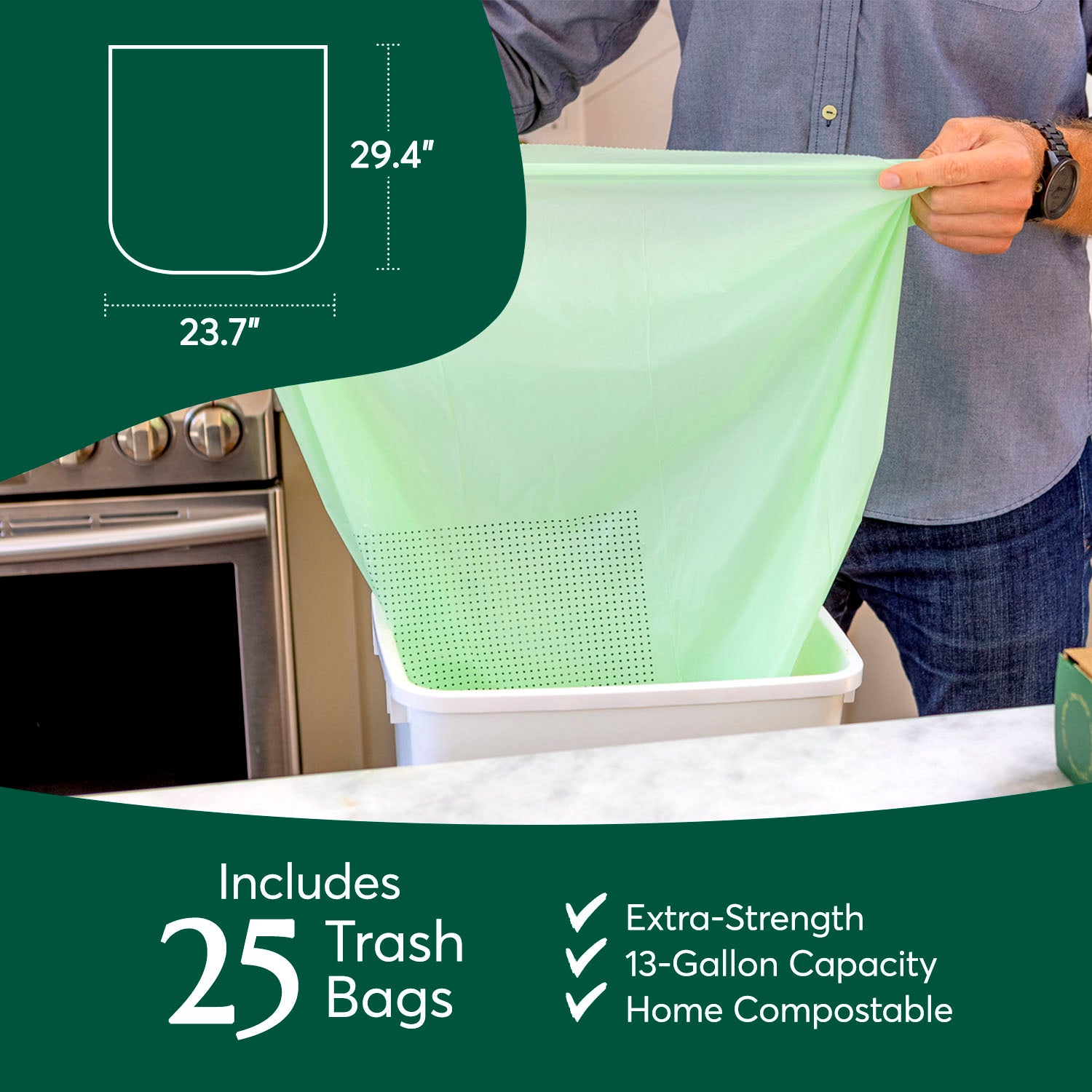 Compostable* 13Gallon Trash Bags Cleanomic