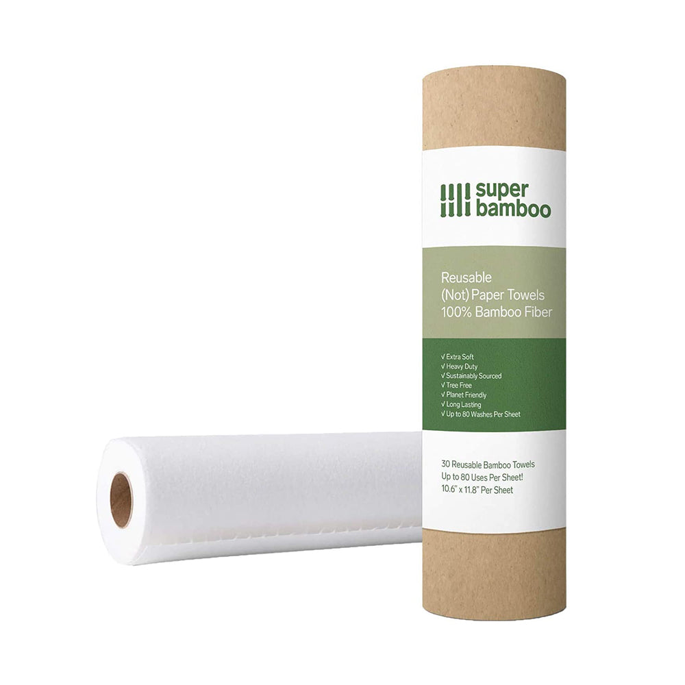 Super Bamboo Paper Towel (1 Roll) 100% Bamboo Fiber - Money-Saving, Fast-Absorbent, Durable and Reusable Up to 80 Times, 1 Roll Can Lasts Up to 6